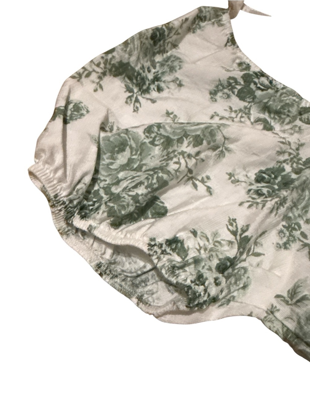 Puff-Sleeve Cropped Top with Green Floral Print - Picture 5 of 5